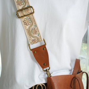 bandoulière brodée personnalisée | Style vintage avec fil métallique doré | Cadeau pour elle et lui