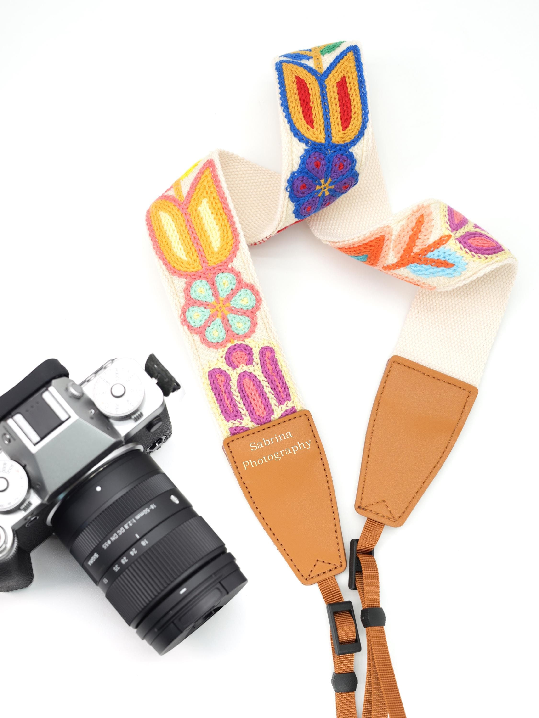 Personalized Crochet Flower Camera Strap - 2.0" Floral Ribbon Custom Photography Strap Gift for Photographers
