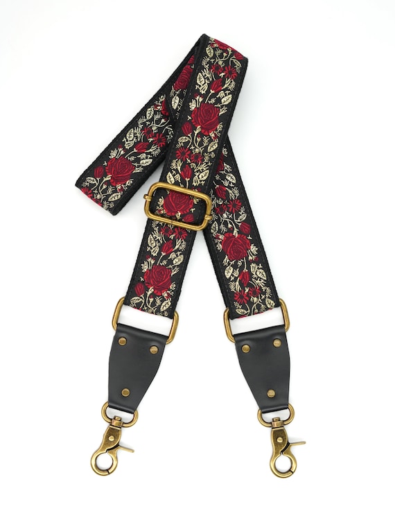 Personalized Embroidered Crossbody Strap | Vintage Style with Gold Metallic Thread | Gift for Him & Her