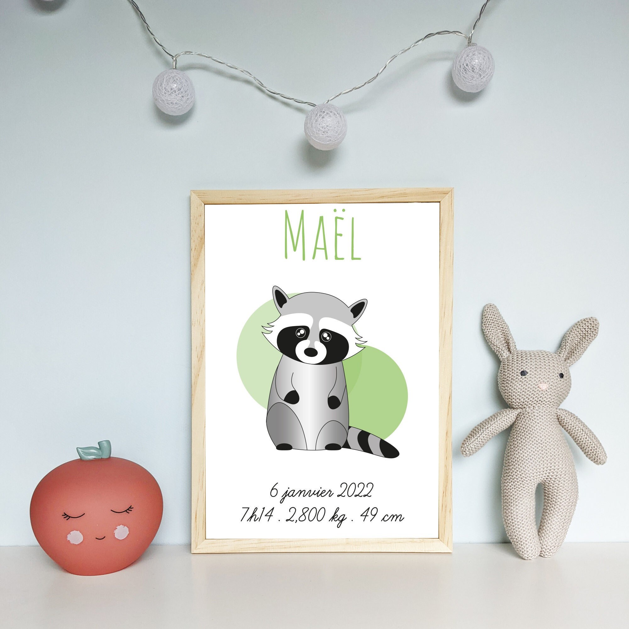 Affiche de Naissance Bébé Motif Raton Laveur