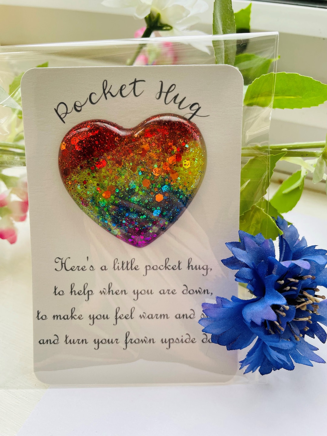 Rainbow Pocket Hug, Resin Heart, Token Gift, Positivity Gift, Gifts for