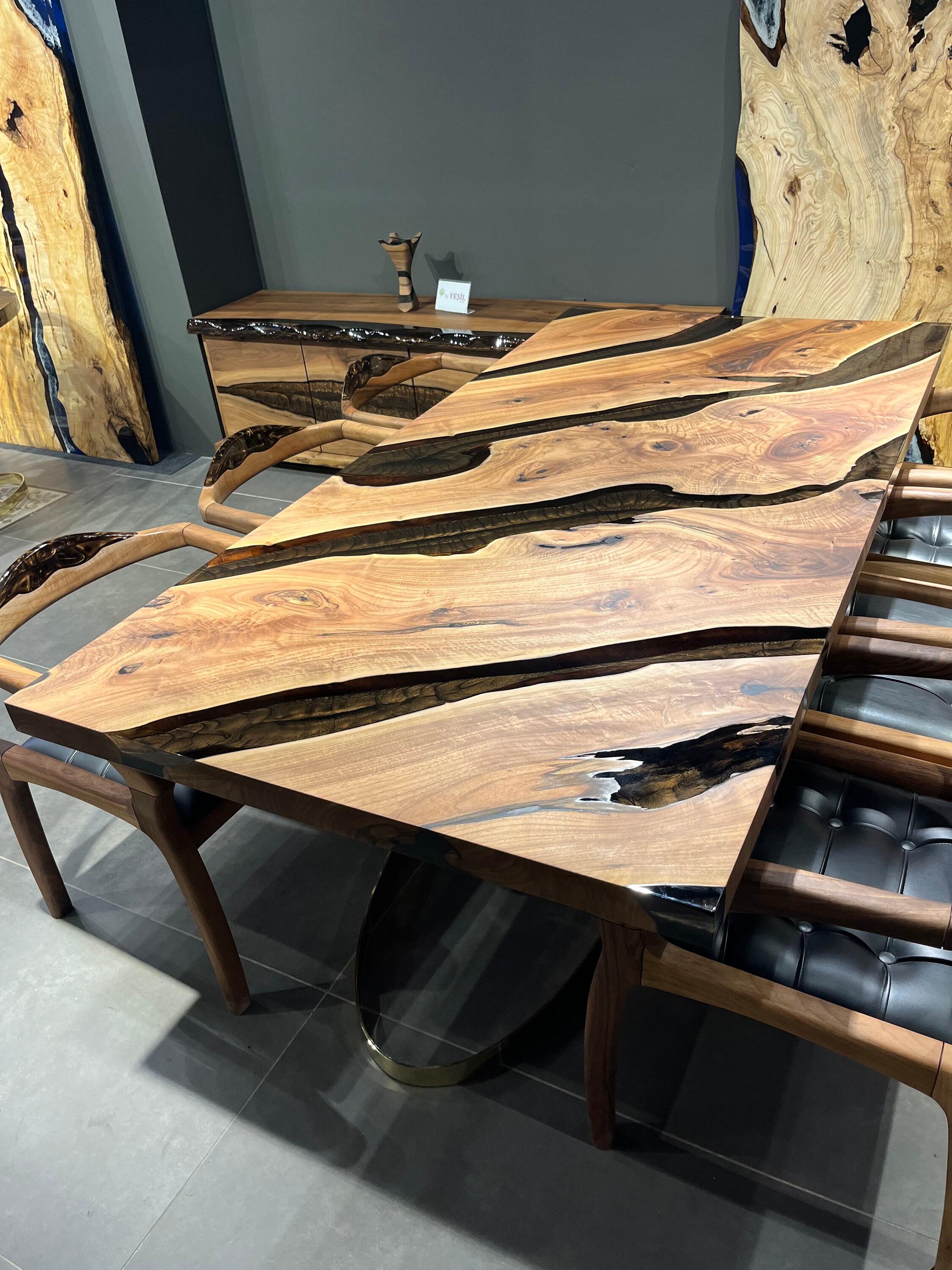 Ocean Waves Epoxy Resin Top Table Acacia Wooden Handmade Furniture Kitchen  Slab Countertop Office Meeting Desk Hallway Decors 