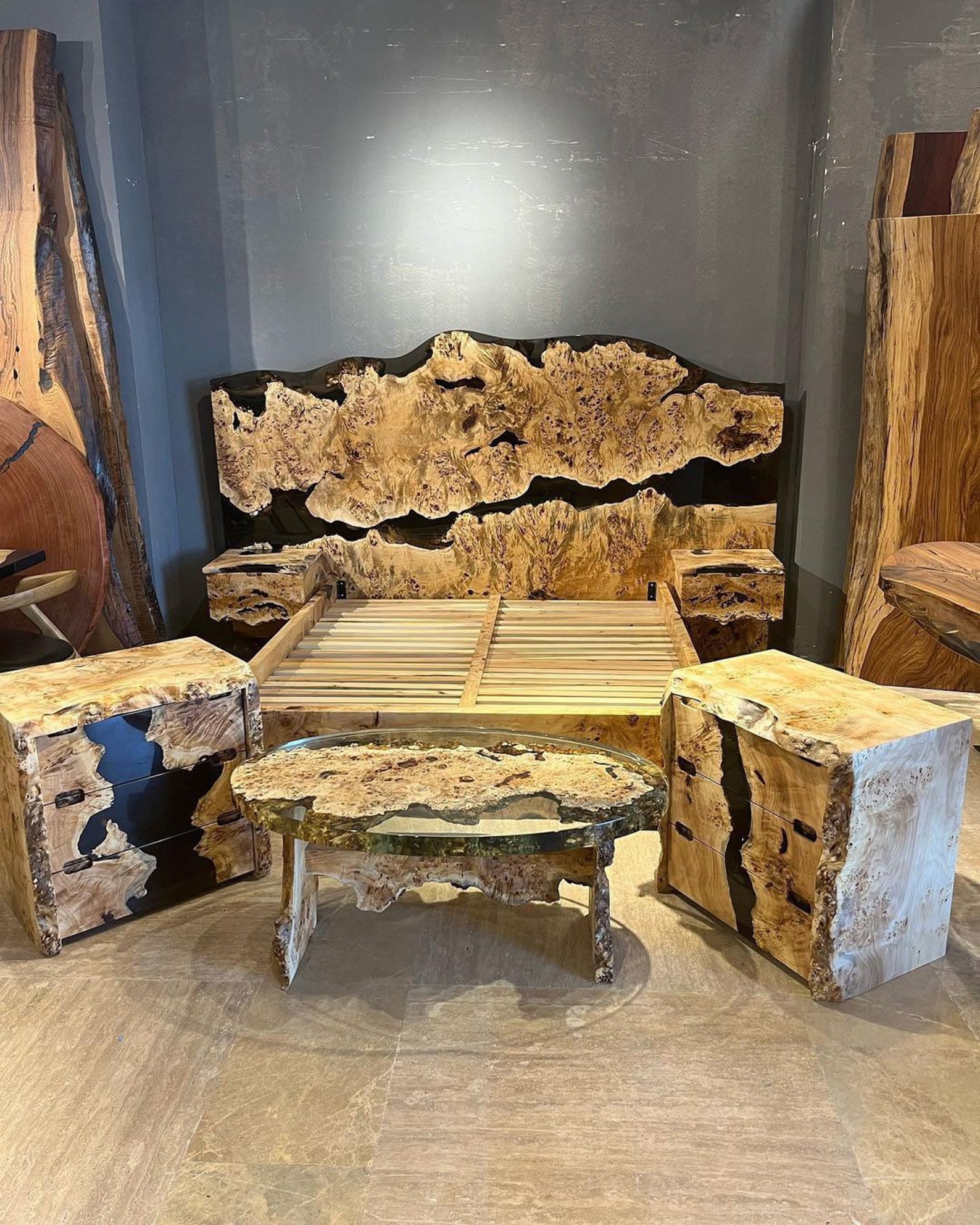 Luxury Epoxy Headboard Bedroom Set Maple Burl Wood Epoxy Resin Etsy