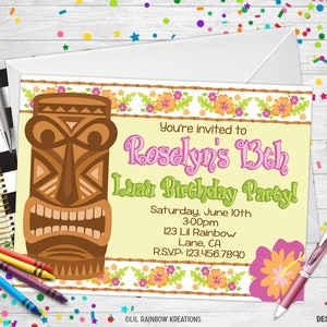 235 | Tiki Luau Party Invitation & Thank You Card