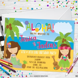 431 | Invitation à la fête luau et carte de remerciement