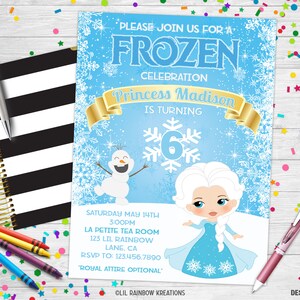 835 | Convite para festa inspirado na Princesa Elsa e cartão de agradecimento