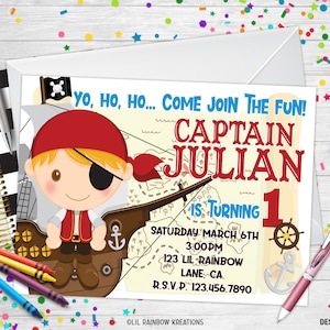039 / Invitación de boy pirate party + Tarjeta de agradecimiento