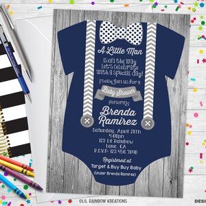 947 / Invitación a la fiesta blue onesie azul marino & Tarjeta de agradecimiento