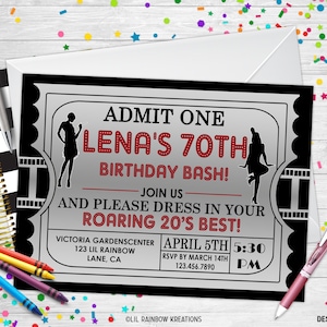 772 | Invitation à la fête des années 20 rugissantes et carte de remerciement