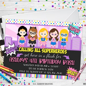 815 | Convite para festa Super Hero Girl e cartão de agradecimento