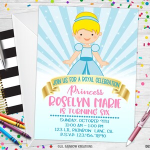 320 / Invitación a la fiesta inspirada en la princesa Cenicienta y tarjeta de agradecimiento