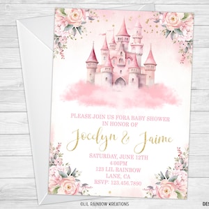 123 | Convite e cartão de agradecimento para chá de bebê no Castelo da Princesa Rosa