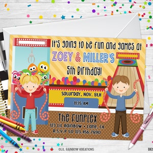 793 | Convite para festa arcade e cartão de agradecimento