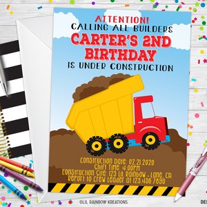 111 | Dump Truck Party Uitnodiging & Bedankkaart