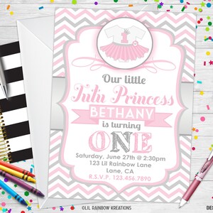 834 | Cartão de agradecimento e convite para festa Little Tutu Princess