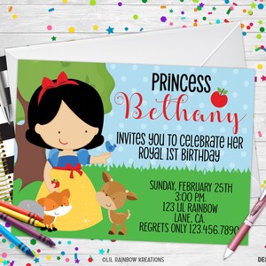072 | Cartão de agradecimento e convite para festa inspirado na Princesa Branca de Neve