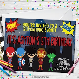 382 / Superheroes Party Invitation & Thank You Card