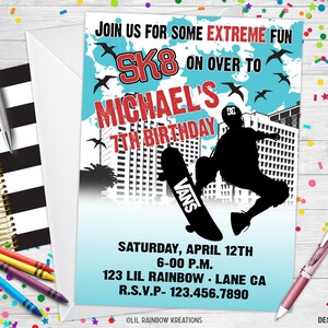415 | Invitation à une fête de skateboard et carte de remerciement