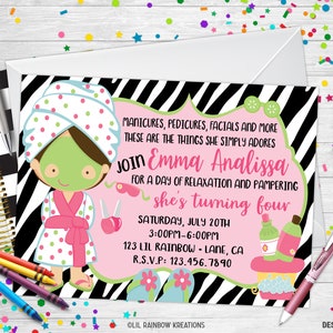 013 | Zebra Print Spa Party Invitation & Thank You Card