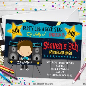 142 | Invitation à une fête Rock Star et carte de remerciement