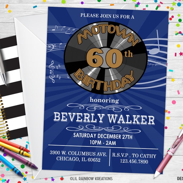 800 | Motown Party Invitation & Thank You Card