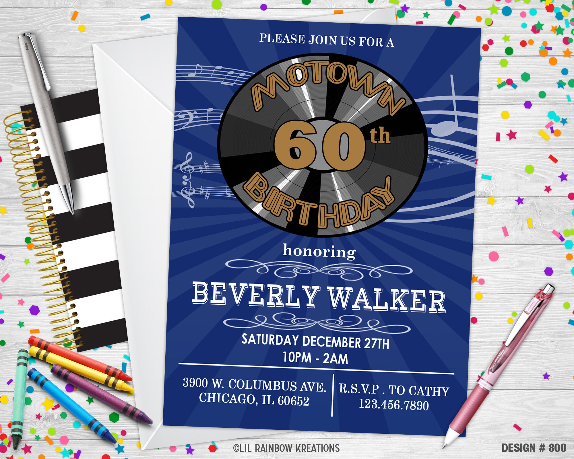 800 | Motown Party Invitation \u0026 Thank You Card, image size:2000x1600