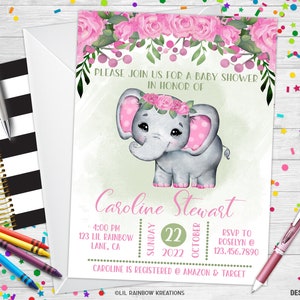 223 | Baby Elefant Baby Shower Einladung & Dankeskarte
