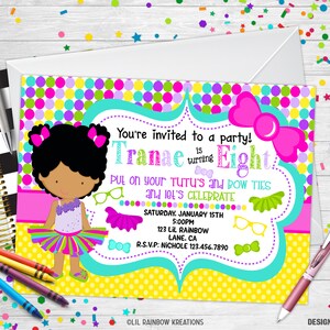 768-04 | Convite para festa de tutu e gravata borboleta e cartão de agradecimento