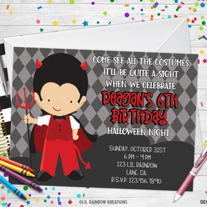 211 | Zaproszenie na imprezę Halloween Little Devil i karta z podziękowaniami