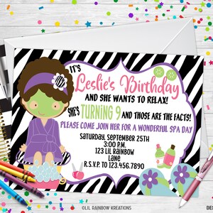 012 | Zebra Print Spa Party Invitation & Thank You Card
