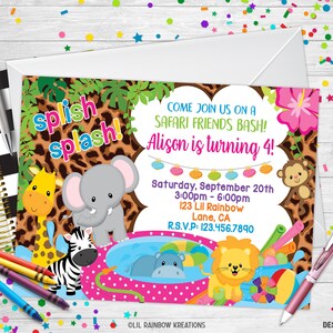 850 | Splish splash Jungle Friends Party Einladung & Dankeskarte