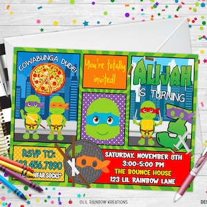779 | Ninja Turtles Inspirierte Party Einladung & Dankeskarte