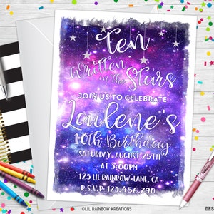 962 | Geschreven in the Stars Party Uitnodiging & Thank You Card