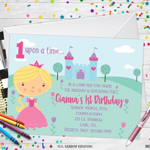 036 | Convite para festa de princesa e cartão de agradecimento