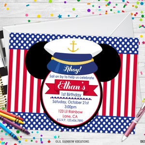 900 / Nautical Mouse Ears Party Invitation & Thank You Card