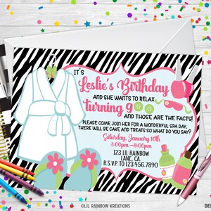 014 | Zebra Print Spa Party Invitation & Thank You Card