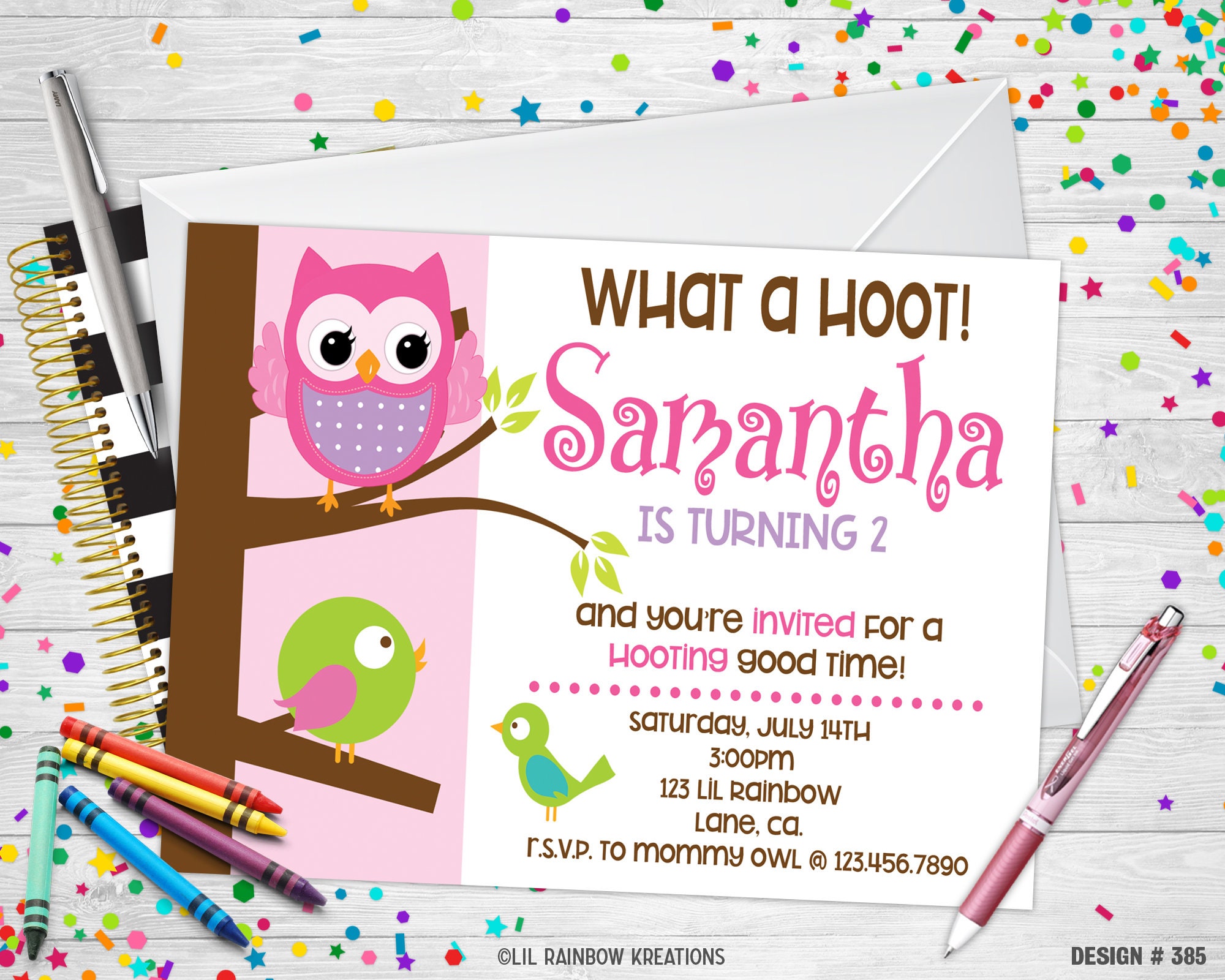 385 | Little Owl Party Invitation, image size:2000x1600