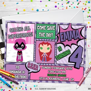 807 | Convite para festa Raven e Starfire e cartão de agradecimento