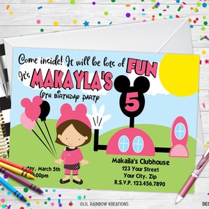 054 | Minnie Mouse Clubhouse Geïnspireerde Party Uitnodiging & Thank You Card