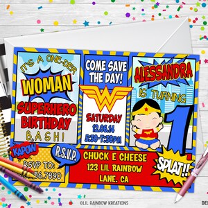 786 | Wonder Woman Inspirierte Party Einladung & Dankeskarte