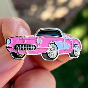1956 Chevy Corvette C1 Enamel Pin - Barbie Pink Classic Car