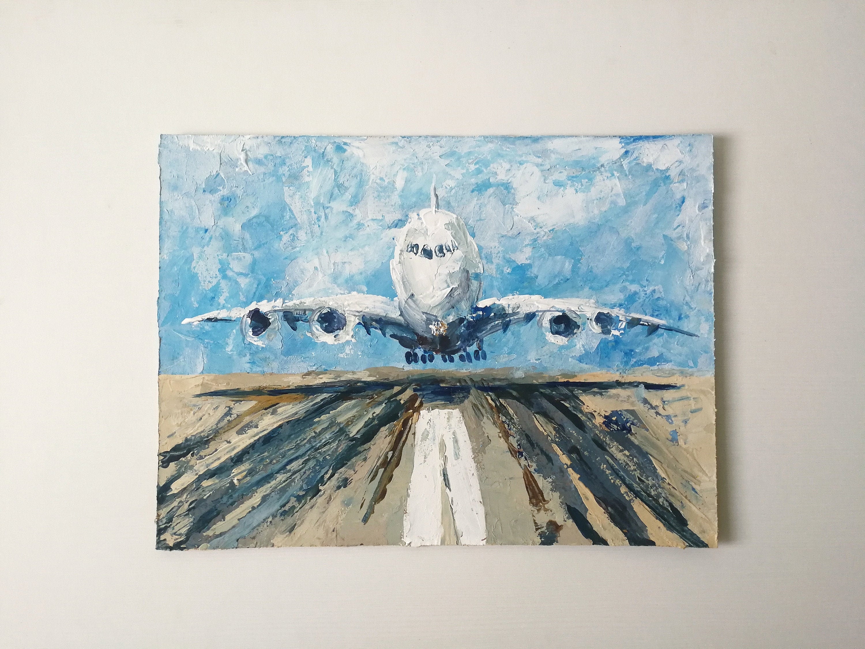 Airplane Original Painting Aviation Acrylic Abstract Fine Art Etsy