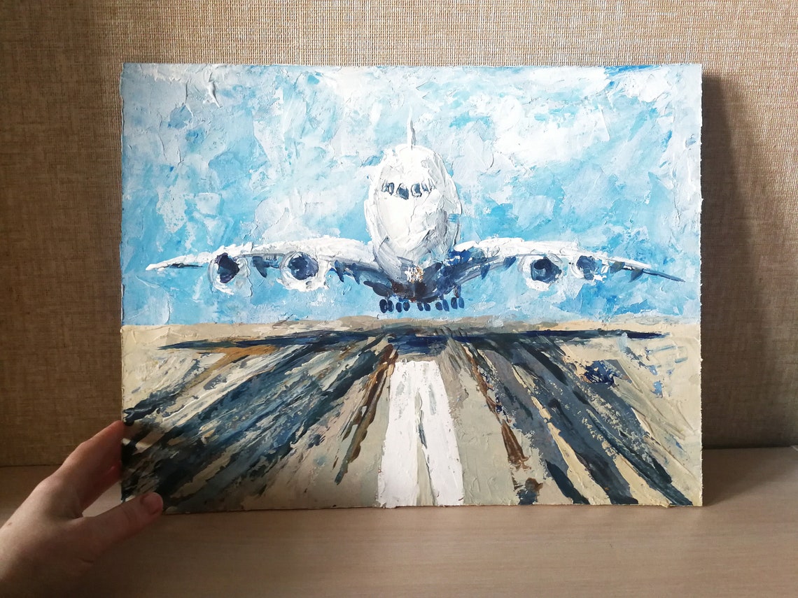 Airplane Original Painting Aviation Acrylic Abstract Fine Art Etsy