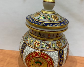 Handcrafted Gold-Leaf Marble Box With Lid