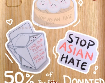 Stop Asian Hate Sticker Set | Stop AAPI Hate, Spende, Laptop Sticker, Food Sticker, Spread Love, Die Cute, Asian American Support,