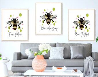 Bee Set of 3 digital download Wall Art, Bee Mine Wall Art, bee wall art, bee wall decor, Printable Wall Art, Bee wall art printable, Bee Art