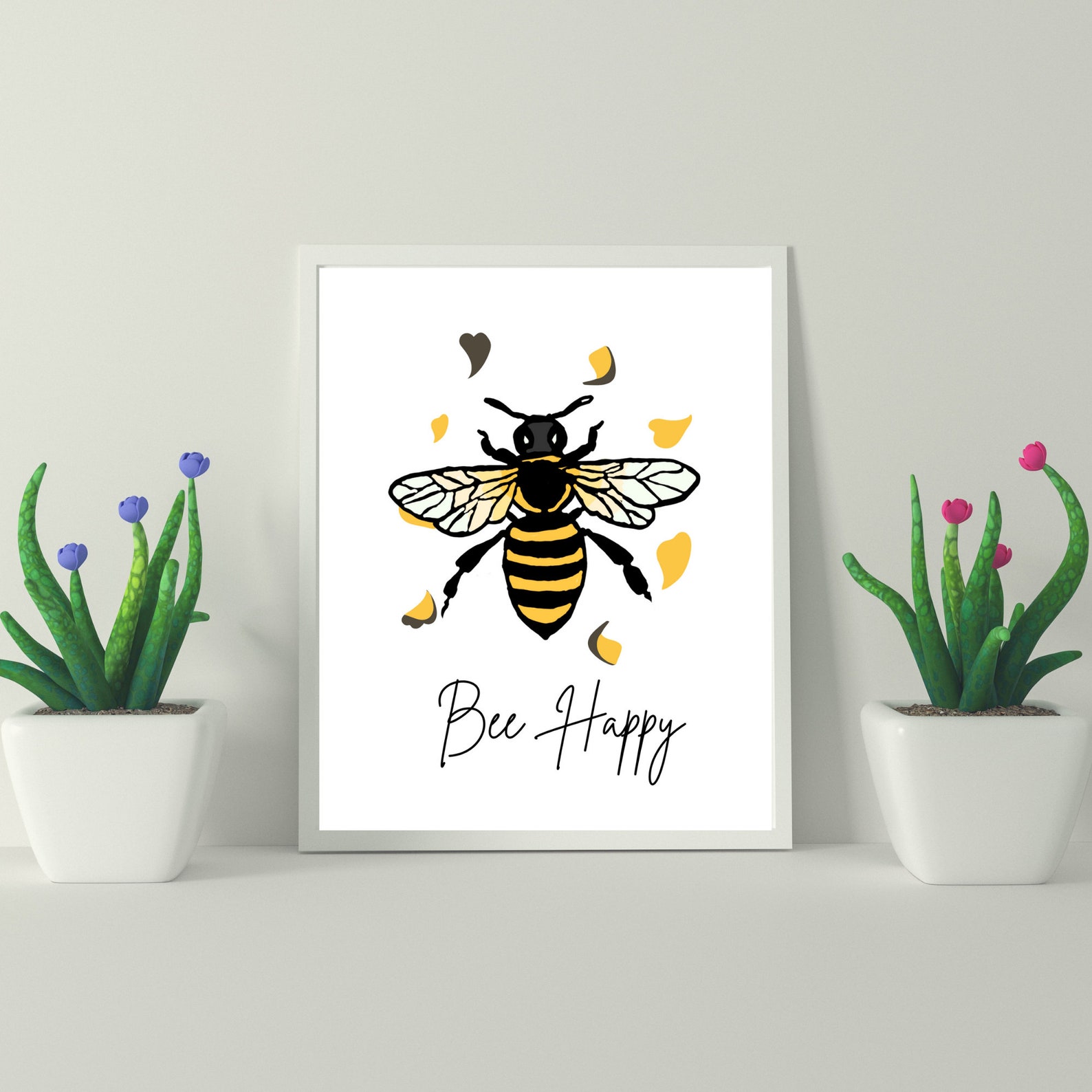 Bee Happy Printable Wall Art, Bee Happy Gift Art,bee Happy Print