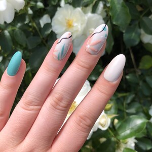 Sage & Peach Abstract Floral Press On Gel Nails | Pride Nails | Spring Summer Nails | Reusable