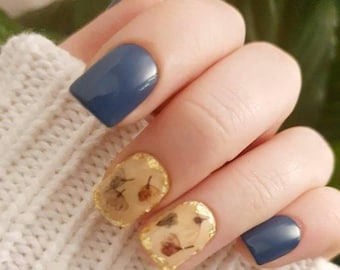 Donkere bloemen met bladgoud op de nagels | Herfst Winter | Herfstnagels | Herbruikbaar