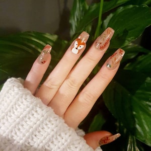 Woodland Fox Press On Gel Nails Autumn Winter Fall Nails Reusable image 4